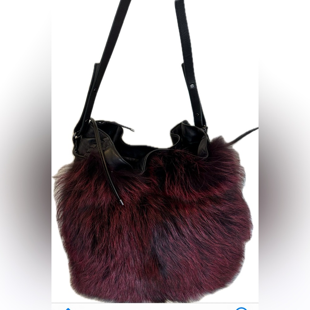 Elie Tahari Large Chelsea Drawstring Fur crossbody or shoulder Bag